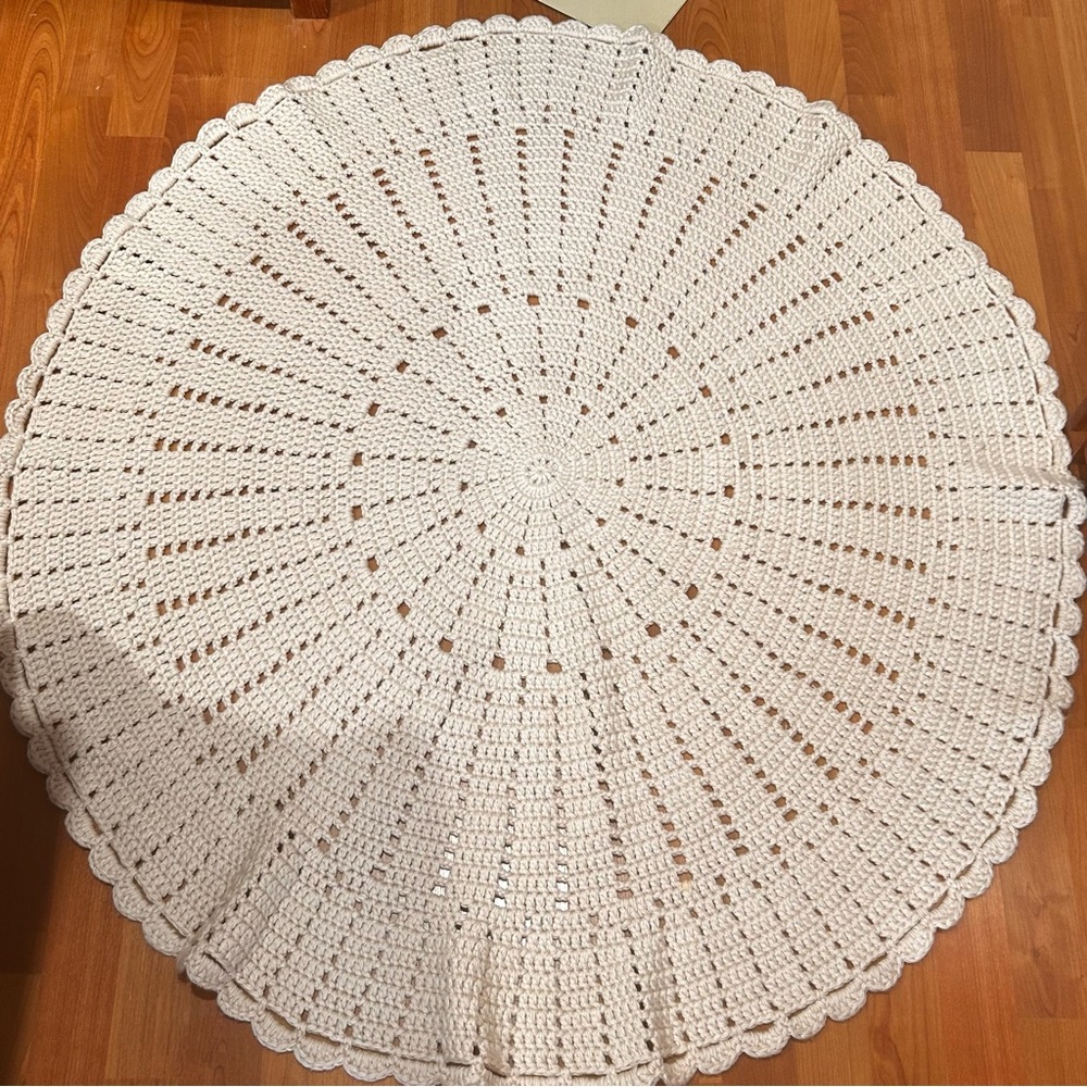 Ripple range hand crochet round area rug cashmere blend boho cottage house tan